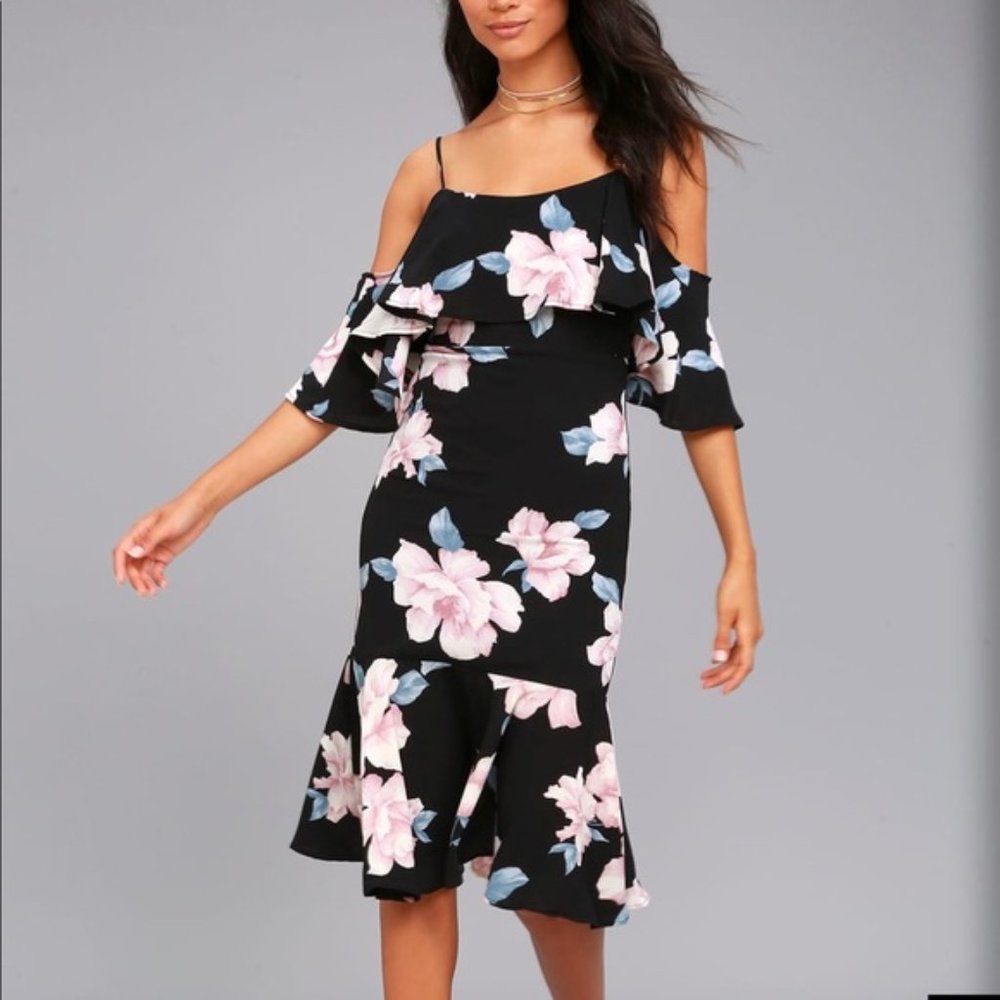 Cold Shoulder Floral Midi Dress
